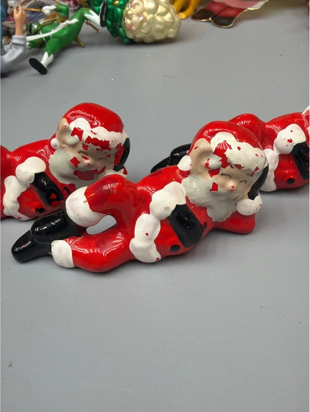 Vintage Pixie Santa Claus Mini Ceramic Figurine Lounging 3.5” Rare lot of 3